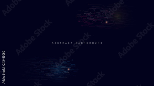 Bild auf Leinwand Abstract dark digital technology background with floating circuit line clusters