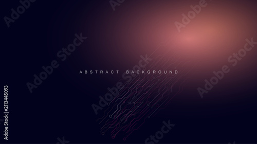 Abstract dark technology background with glowing diagonal circuit board node lines.