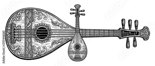 Bild auf Leinwand Vintage Stringed Instruments Duo Engraving