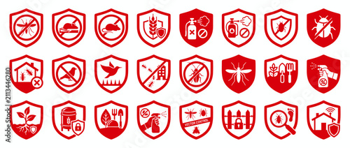 Foto Pest Control Icons Set Red Shield Protection