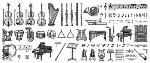 Bild auf Leinwand Vintage Musical Instruments and Sheet Music Collection