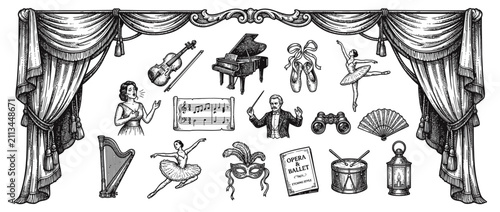 Bild auf Leinwand Vintage Performing Arts Elements Collection