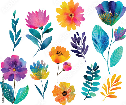watercolor colorful flowers art
