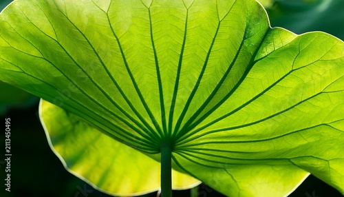 green lotus leaves with translucent textures and vein patterns closeup image aquatic plants nature macro waterlily organic close up photography botanical harmony concept photo