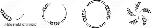 Black wheat ear and circular frames grain cereal