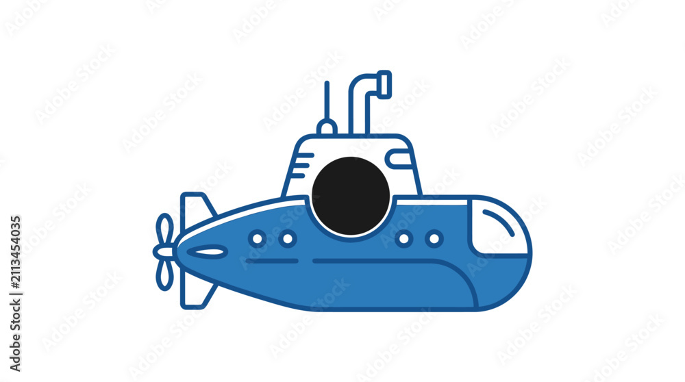 Obraz premium Blue cartoon submarine icon isolated on white