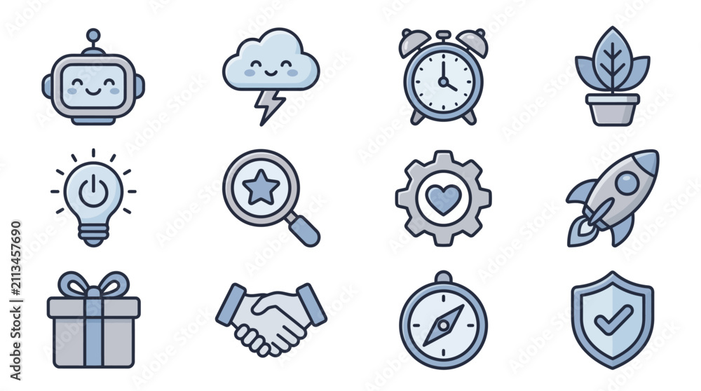 Fototapeta premium Blue business and technology icon set collection.