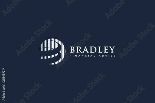 Elegant Financial Advise logo with a striped circular emblem and refined serif wordmark, conveying professionalism, trust, corporate finance branding and modern simplicity on a dark navy background.