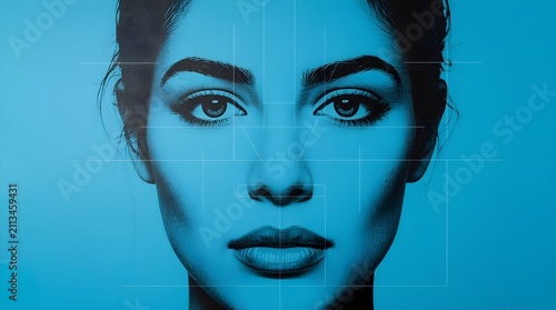 Abstract digital portrait of woman face with biometric laser scanning lines biometric scanning portrait technology identity cybernetic security recognition artificial intelligence abstract