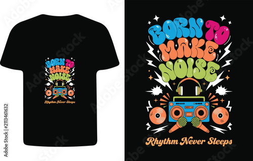 Obraz na plátně Vintage boombox illustration with text colorful graphic design style
