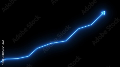 Glowing neon line market Recovery Concept. Successful growth trend red line graph going Up. Abstract neon line arrow business graph on dark black background.