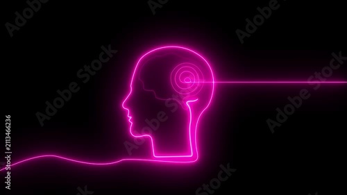 Glowing Blue Human Head with Electric Brain Waves and Light Pulsar Technology Concept.