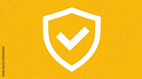 White shield with checkmark, signifying security and protection against yellow background