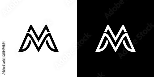 Fotografie Minimalist letter M logo design with elegant interwoven lines on white and black