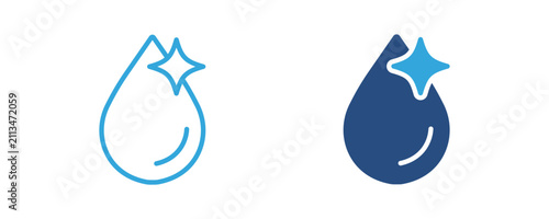 Fotografie Water Drop Sparkle Icon, Clean Water, Purity, Hygiene, Freshness, Liquid Symbol,