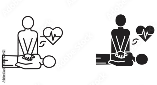 Konstfotografi Cpr Instruction Icons Black Line Art On White Background cardiopulmonary