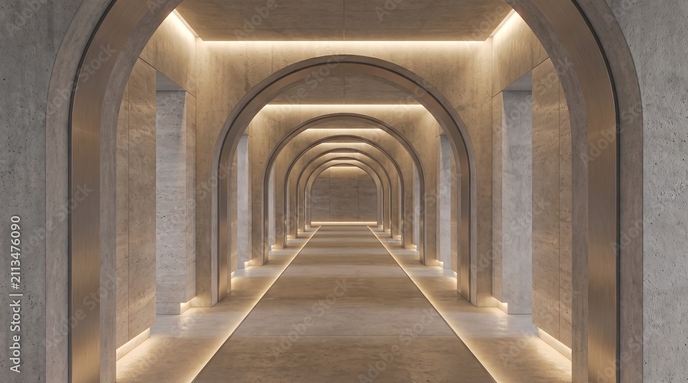 Obraz premium Minimalist Arch Corridor Warm LED Lighting