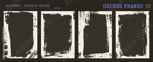 Vertical gouache frames. Borders with raw brush textures and grunge edges for posters, photos, and wedding invites. Set of artistic templates. Isolated white design elements with vintage effect.