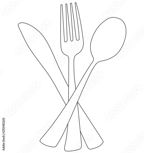 Crossed Fork Knife and Spoon Minimalist Cutlery Line Art Kitchen Illustration