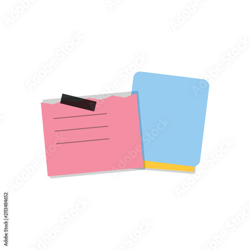 Pink and blue sticky note paper sheets isolated on a white background for office reminders and notes