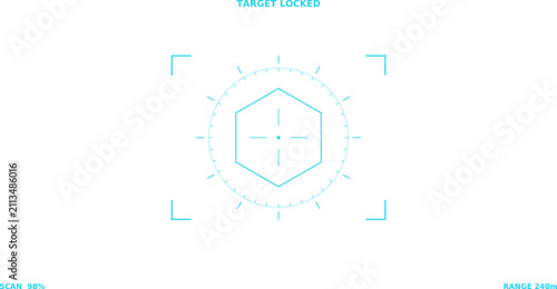 Sci-fi target lock HUD overlay, camera viewfinder HUD overlay graphic with transparent background, digital screen frame interface for video and photo, 16:9 vector illustration