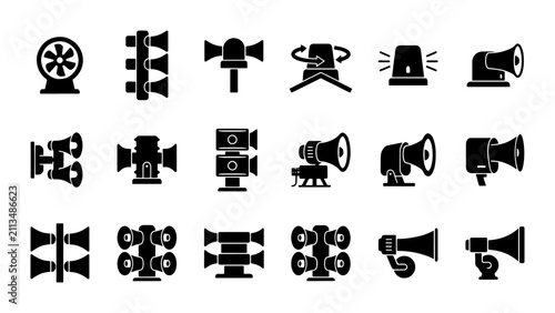 Canvastavla Emergency Siren Icons, Warning Horn Symbols, Alert Megaphone Graphics, 25 Vector
