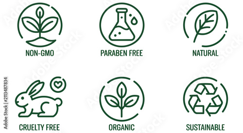 Canvas Print natural cosmetic icons, beauty badges, cruelty free vegan bio paraben free label