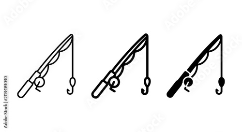 Fishing Rod Icons, Simple Vector Graphics, Angling Equipment Symbols, Outdoor Recreation Elements
