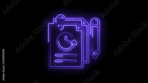 Neon glow document icon with refresh arrow and pencil symbol representing data management