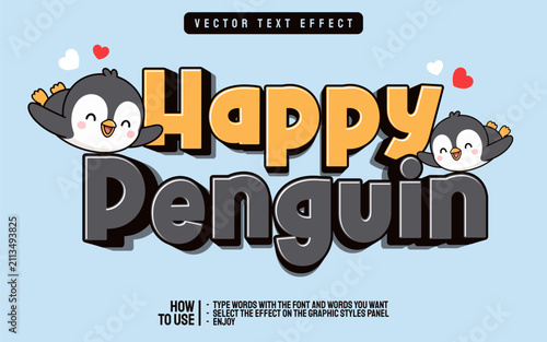 Happy Penguin Vector Editable Text Effect.