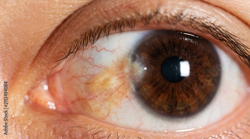 Human eye with pterygium growth on sclera and iris cornea
