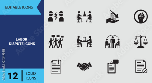 Tableau sur toile Labor dispute icons highlighting employment strike worker protests negotiation g