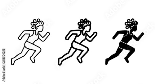 Foto Running Woman Icons: Silhouette, Outline, and Filled Vector Set for Fitness and