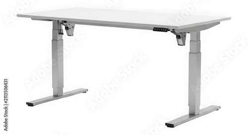 Modern adjustable standing desk with white top and metal legs for home office