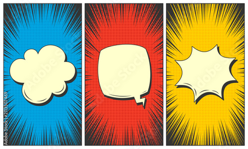 Comic colorful set background with blank speech bubble 