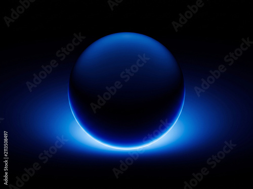 Glowing Blue Sphere Illuminating Dark Background with Radiant Light for Abstract Technology Concept