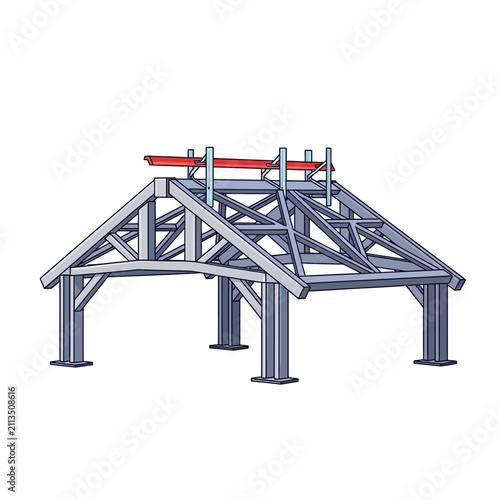Industrial Steel Roof Truss Structure - 3D Metal Frame Construction Illustration