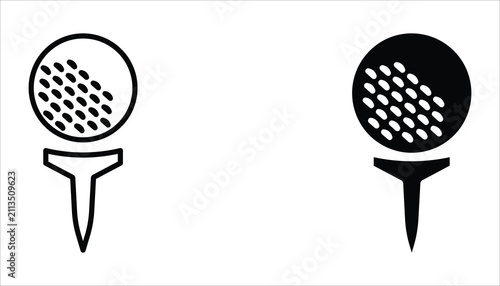 Golf icon set. Golf stick, Golf Ball and Golf Flag symbol. For web design. Vector illustration Isolated on white background.