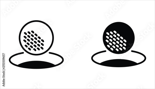 Golf icon set. Golf stick, Golf Ball and Golf Flag symbol. For web design. Vector illustration Isolated on white background.