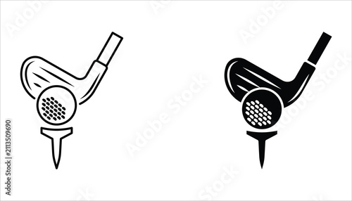 Golf icon set. Golf stick, Golf Ball and Golf Flag symbol. For web design. Vector illustration Isolated on white background.