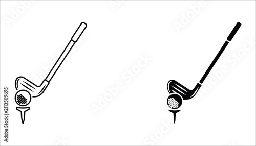 Golf icon set. Golf stick, Golf Ball and Golf Flag symbol. For web design. Vector illustration Isolated on white background.