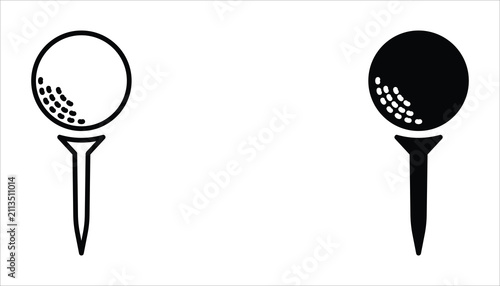 Golf icon set. Golf stick, Golf Ball and Golf Flag symbol. Vector illustration for web design. Isolated on white background.