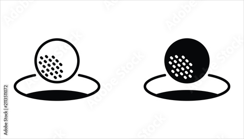 Golf icon set. Golf stick, Golf Ball and Golf Flag symbol. Vector illustration for web design. Isolated on white background.
