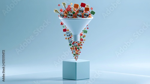 Abstract concept of information funneling, data processing, or idea filtering