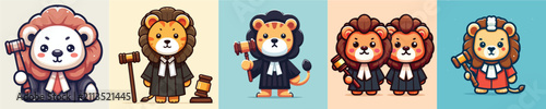 cute vector lion in judge costume