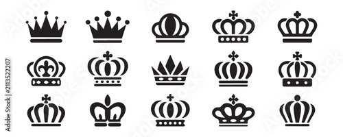 Cuadro en lienzo Royal crowns set, king and queen crown silhouettes, imperial symbols, monarchy power signs