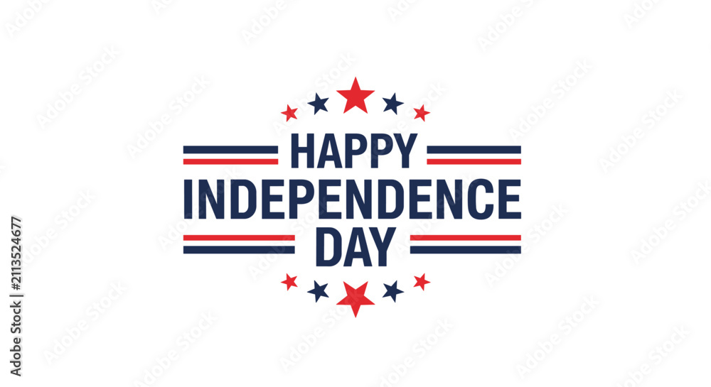 Obraz premium Happy Independence Day greeting is displayed between horizontal stripes and stars in the iconic colors of the United States national flag.
