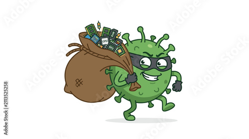 Virus Character Carrying Stolen Computer Hardware Vector
