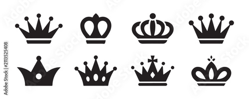 Foto Royal crowns set, king and queen crown silhouettes, imperial symbols, monarchy power signs
