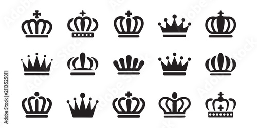 Cuadro en lienzo Royal crowns set, king and queen crown silhouettes, imperial symbols, monarchy power signs